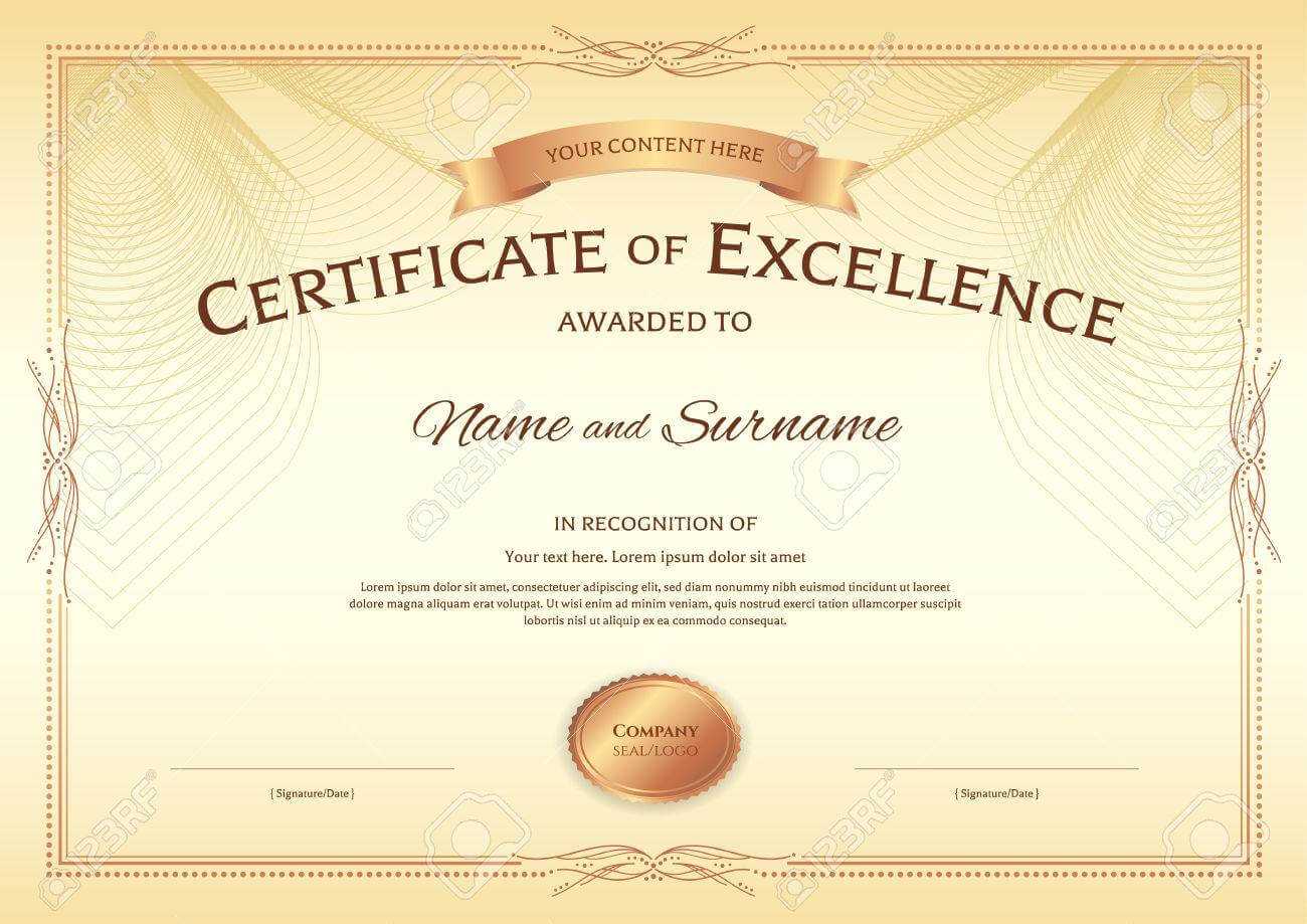 Certificate Of Excellence Template With Award Ribbon On Abstract.. Inside Award Of Excellence Certificate Template