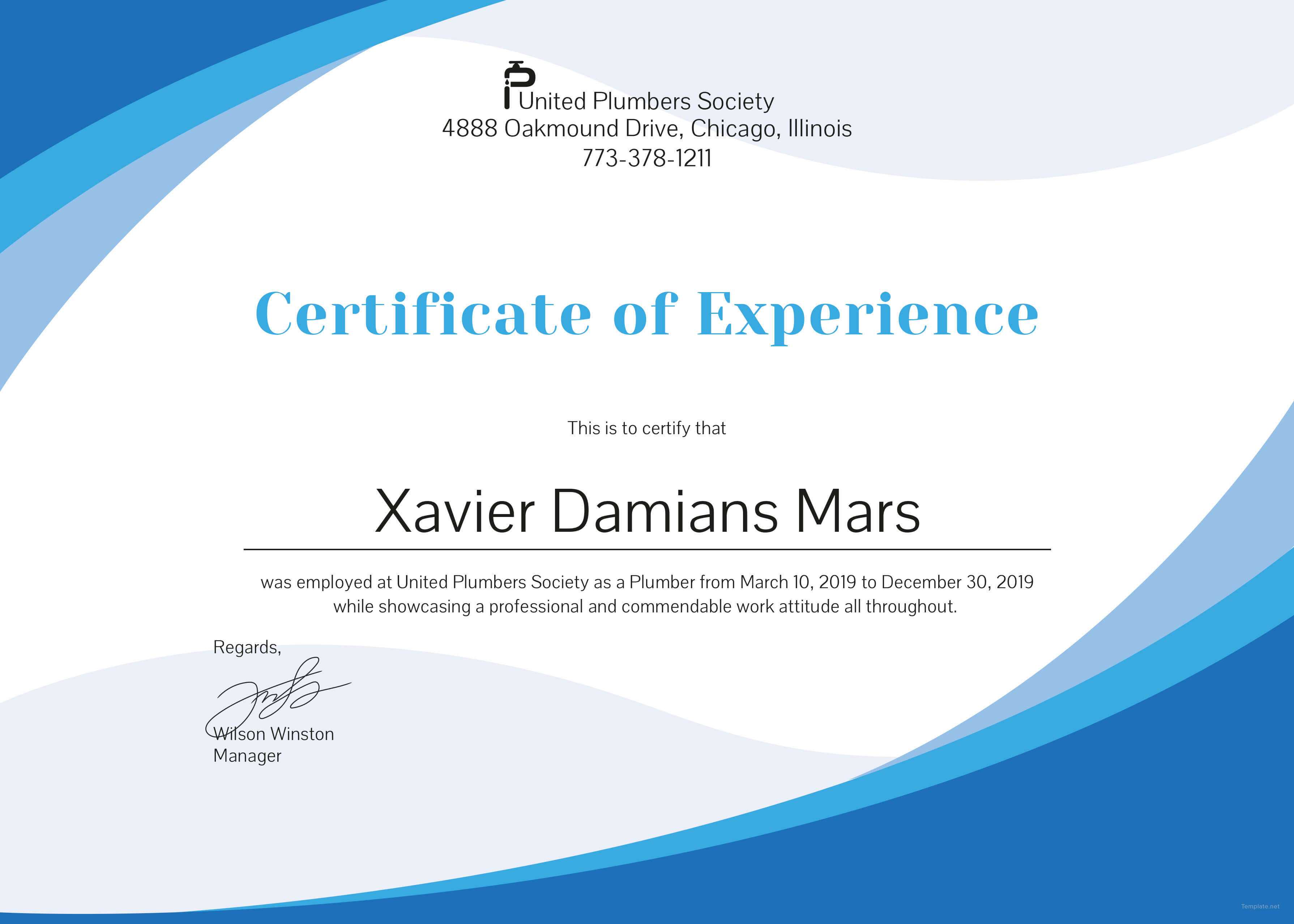 Certificate Of Experience Template – Bizoptimizer Pertaining To Certificate Of Experience Template