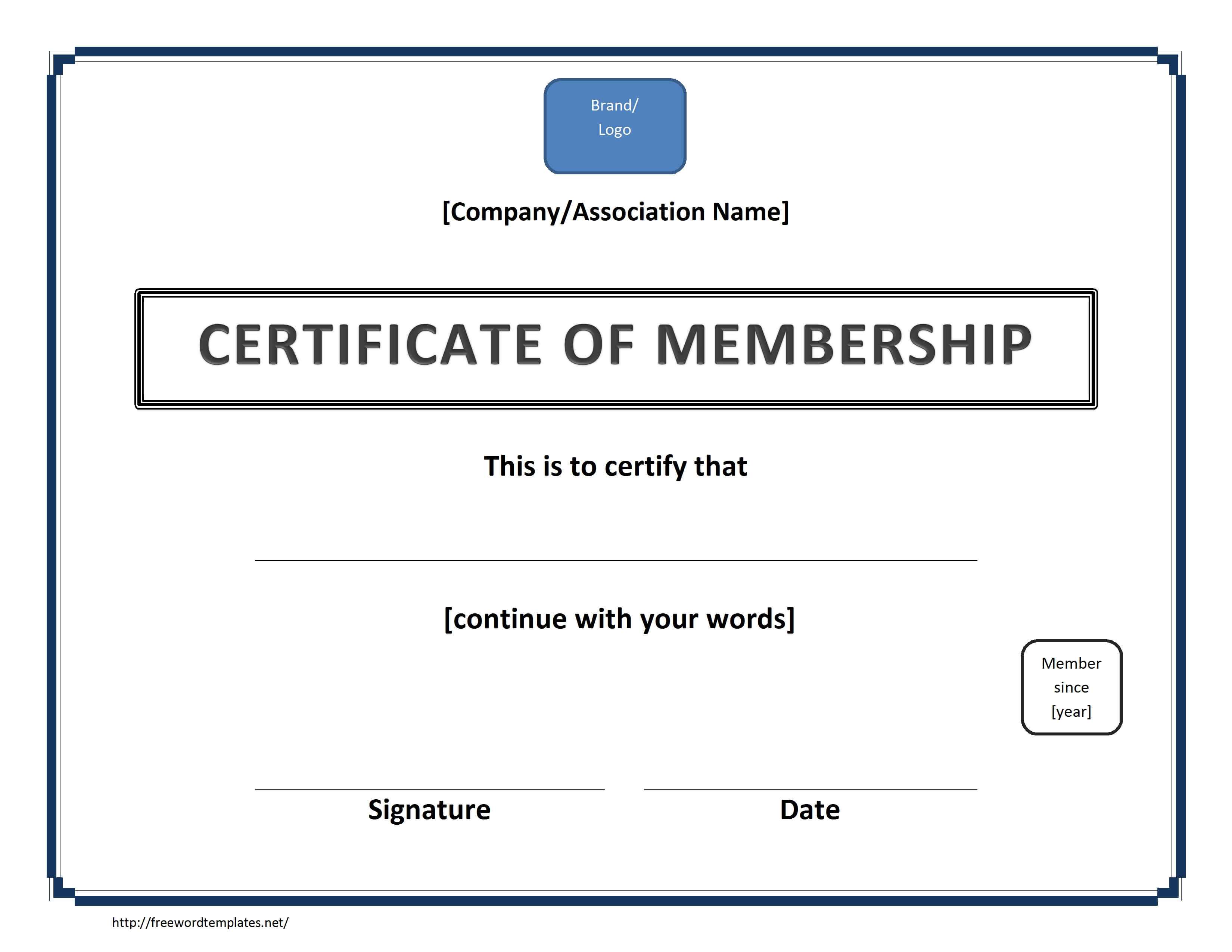 Certificate Of Membership Template throughout New Member Certificate Template