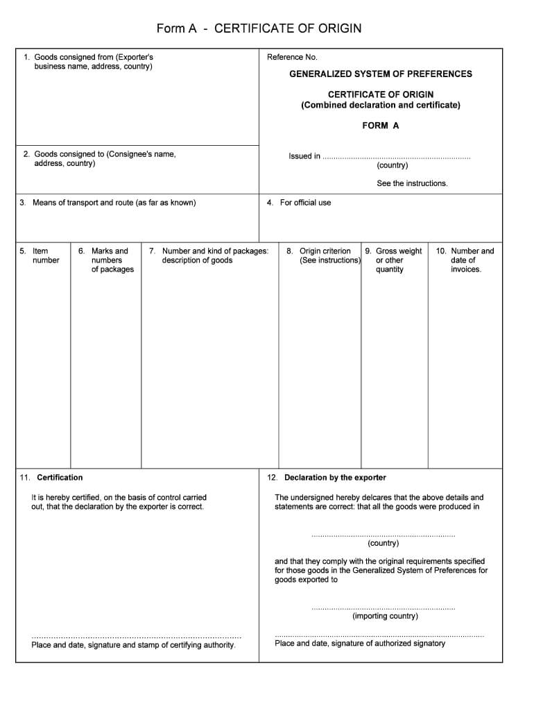 Certificate Of Origin – Fill Online, Printable, Fillable In Certificate Of Origin Form Template