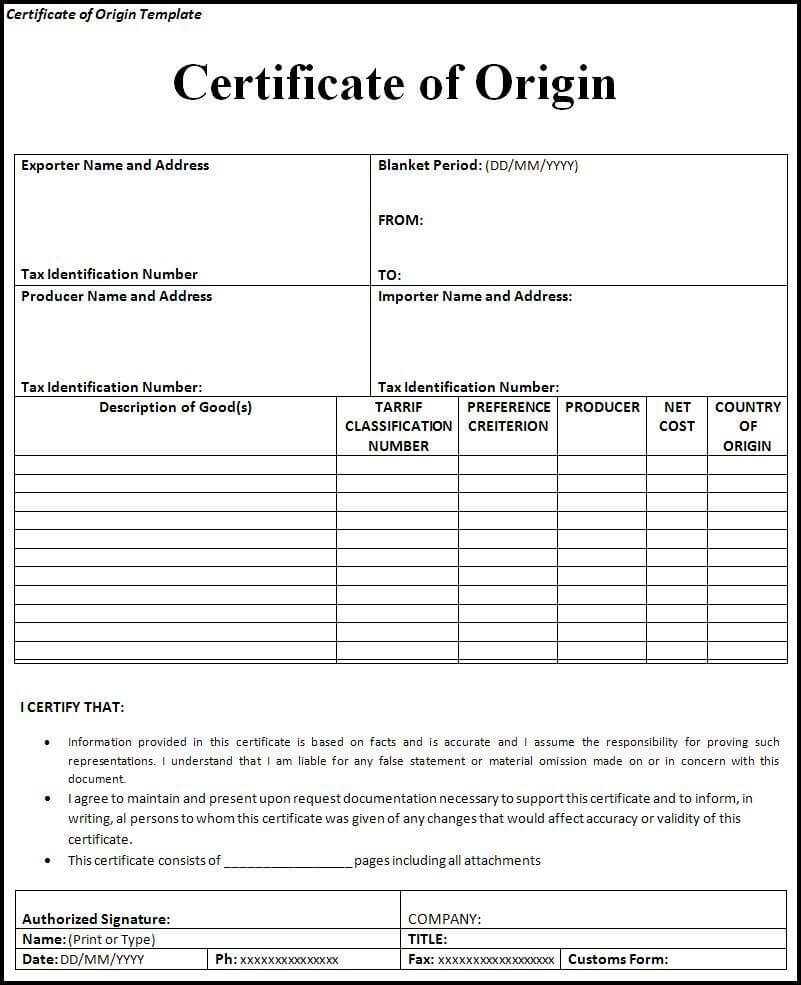 Certificate Of Origin Form | Printableform | Certificate Of In Certificate Of Origin Form Template
