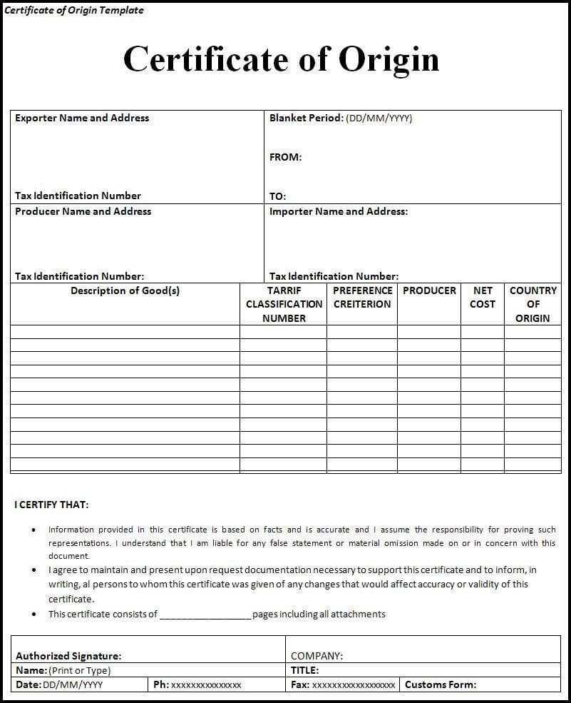 Certificate Of Origin Form | Printableform | Certificate Of In Certificate Of Origin Form Template