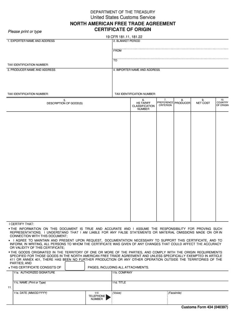 Certificate Of Origin Nafta – Fill Online, Printable Intended For Nafta Certificate Template