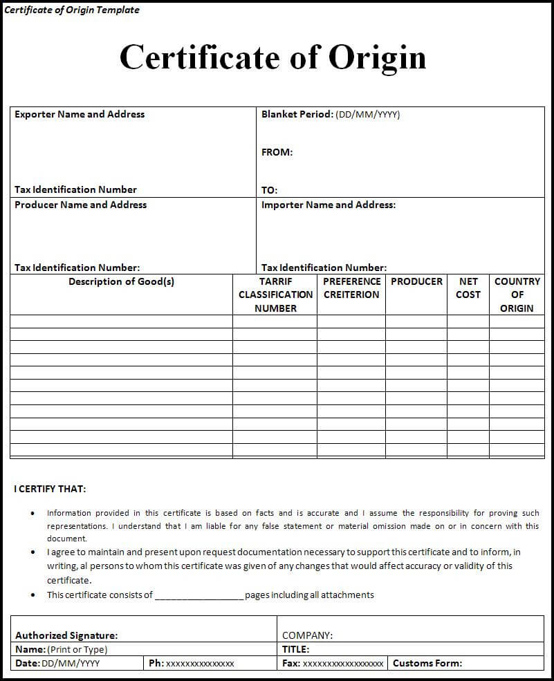 Certificate Of Origin Templates | 2+ Free Printable Ms Word With Regard To Certificate Of Manufacture Template