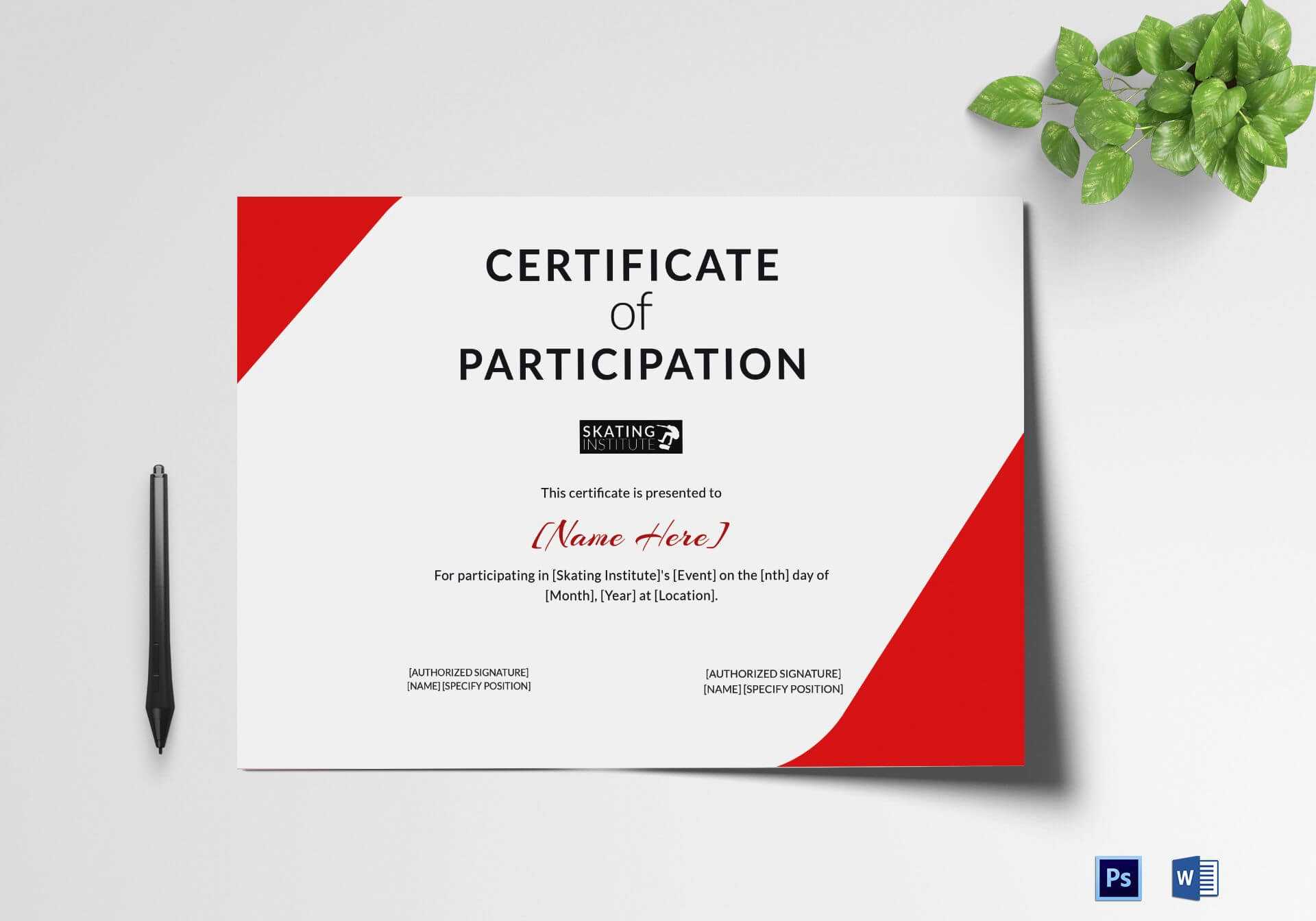 Certificate Of Participation For Skating Template Intended For Certificate Of Participation Word Template