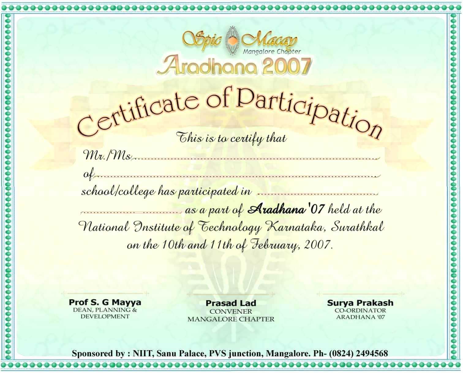 Certificate Of Participation Template 8 – Elsik Blue Cetane Pertaining To Conference Participation Certificate Template