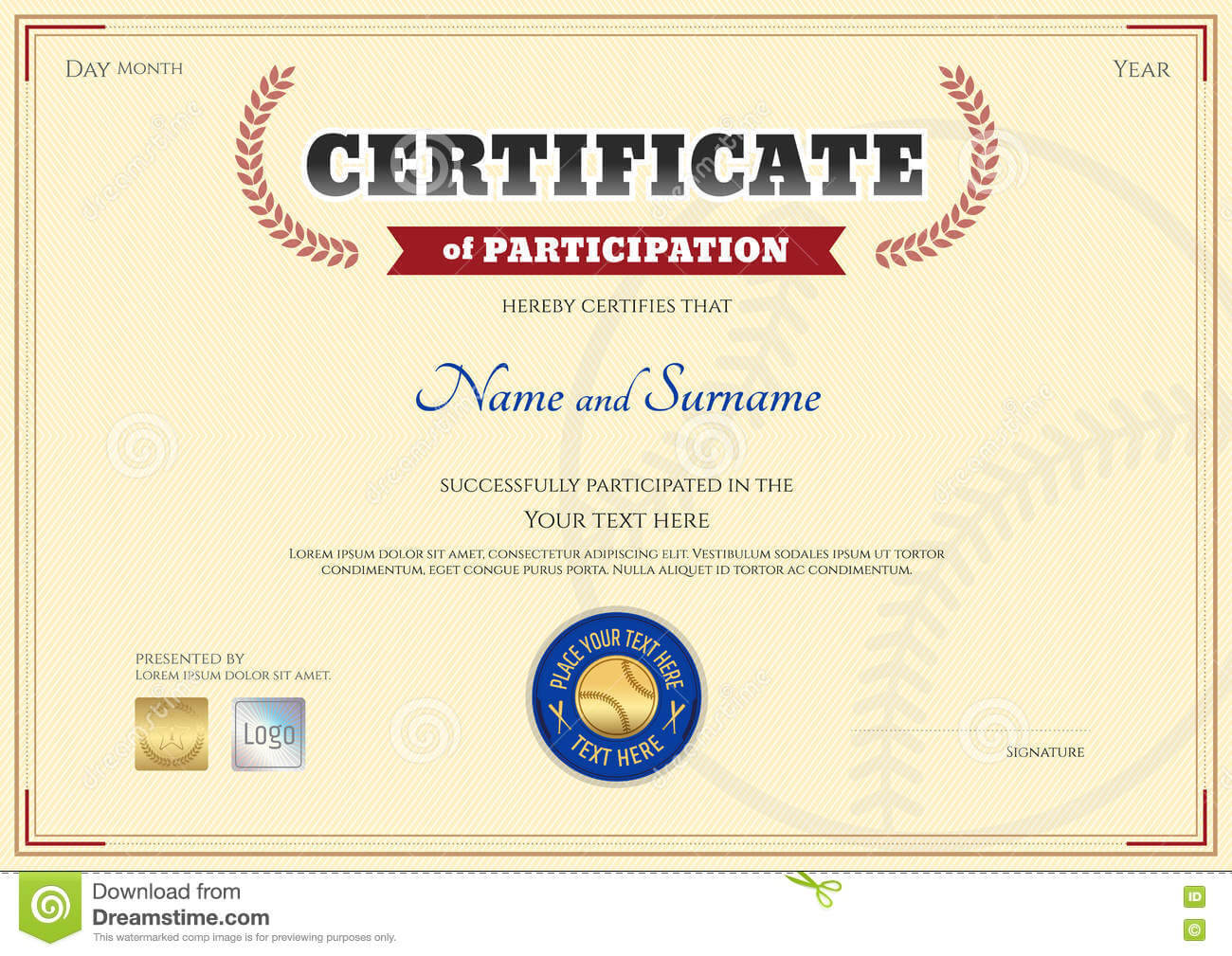 Certificate Of Participation Template In Baseball Sport Intended For Participation Certificate Templates Free Download