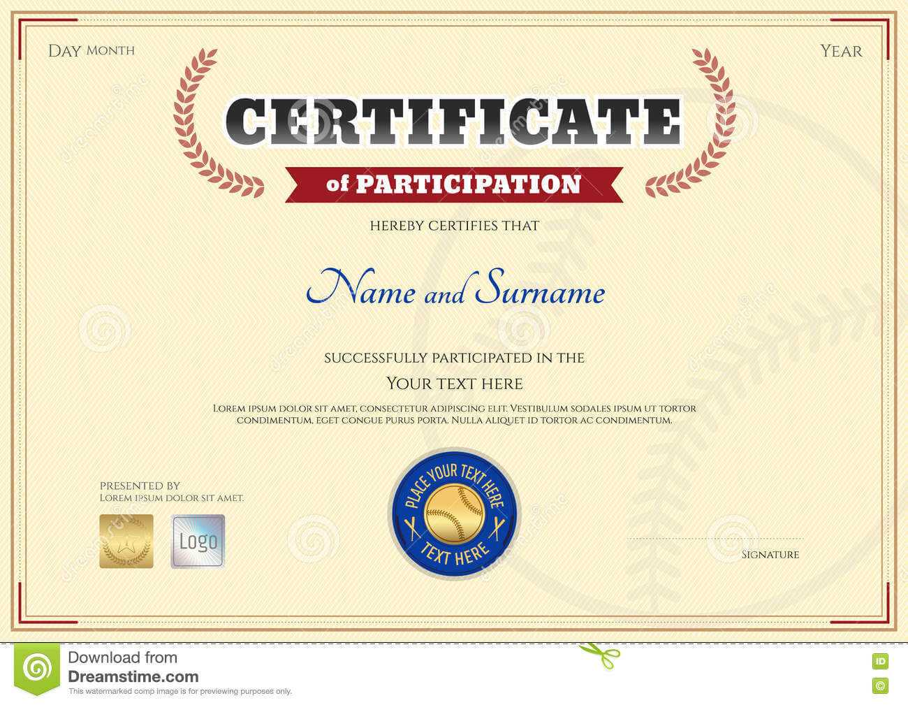 Certificate Of Participation Template In Baseball Sport Within Sports Day Certificate Templates Free