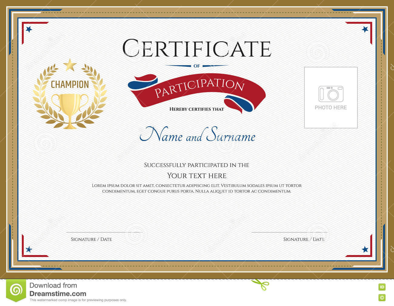 Certificate Of Participation Template In Sport Theme Stock Pertaining To Participation Certificate Templates Free Download