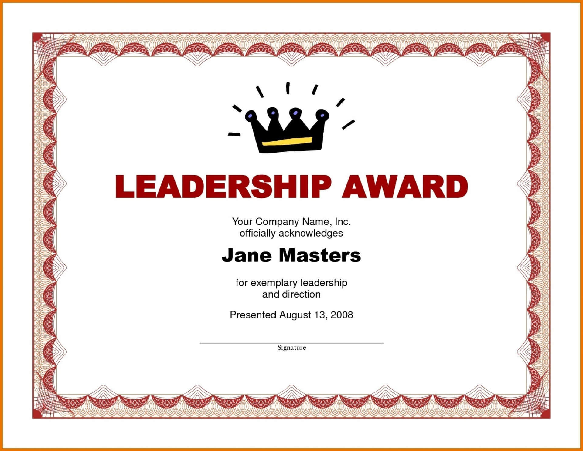 Certificate Of Recognition Template Word Doc Award Free With Leadership Award Certificate Template