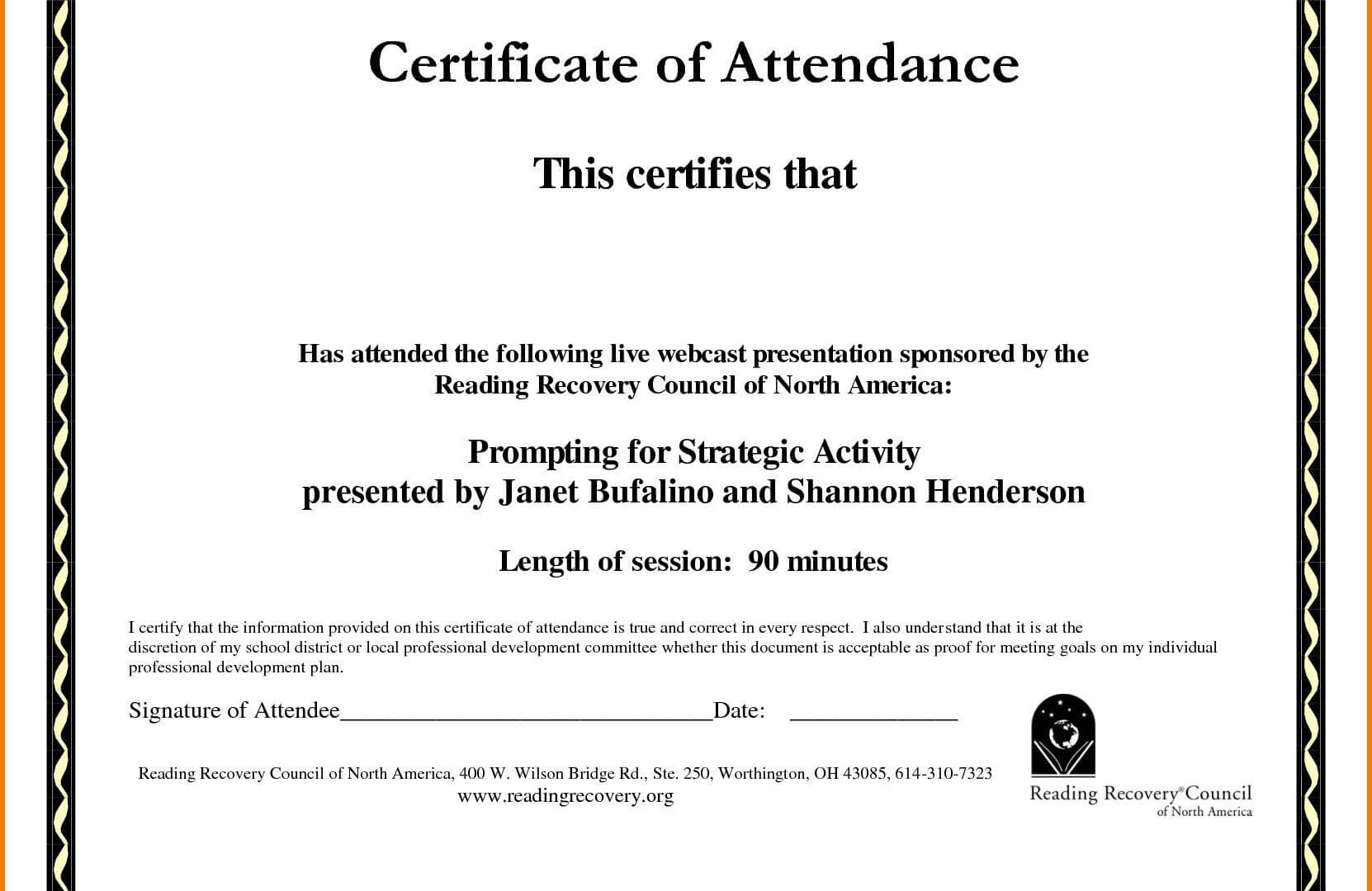 Certificate Of Recognition Template Word Templates In Format Pertaining To Perfect Attendance Certificate Template
