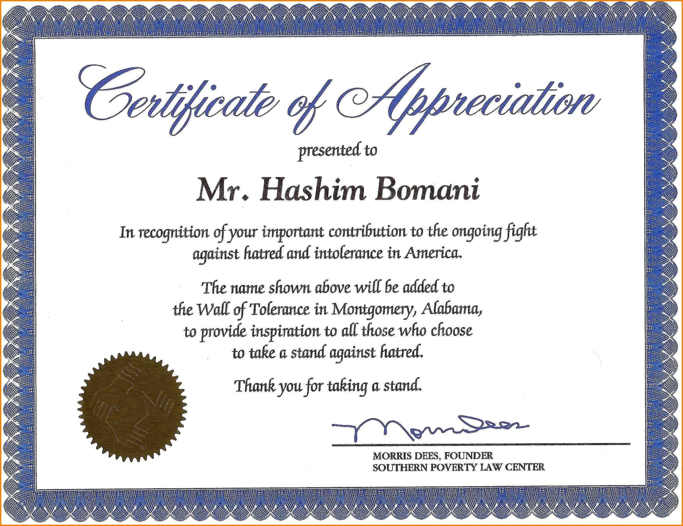 Certificate Of Recognition Wording Copy Certificate In Volunteer Of The Year Certificate Template