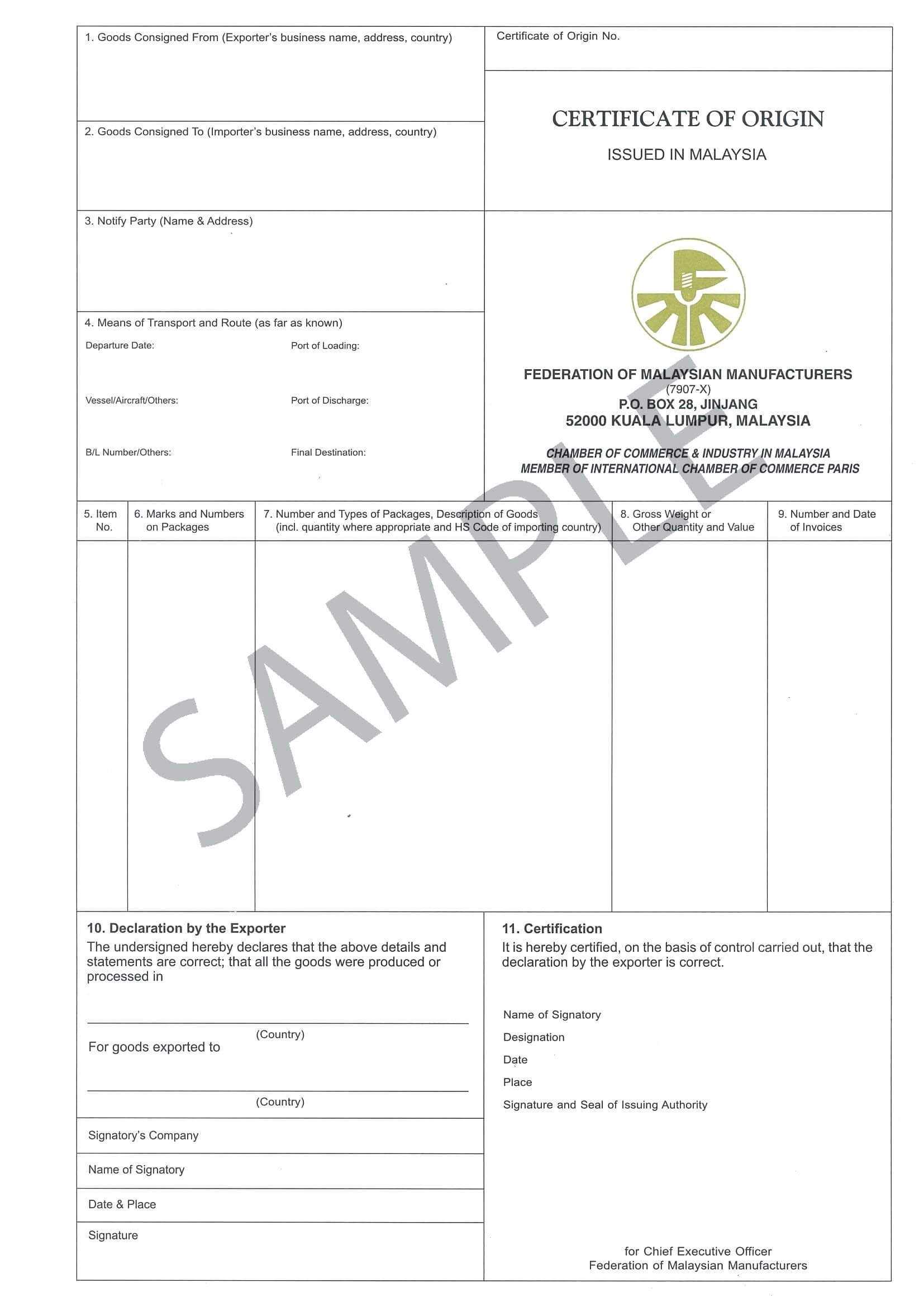 Certificate Origin Template Usa Nafta Of Form Us Word With Regard To Certificate Of Origin Form Template