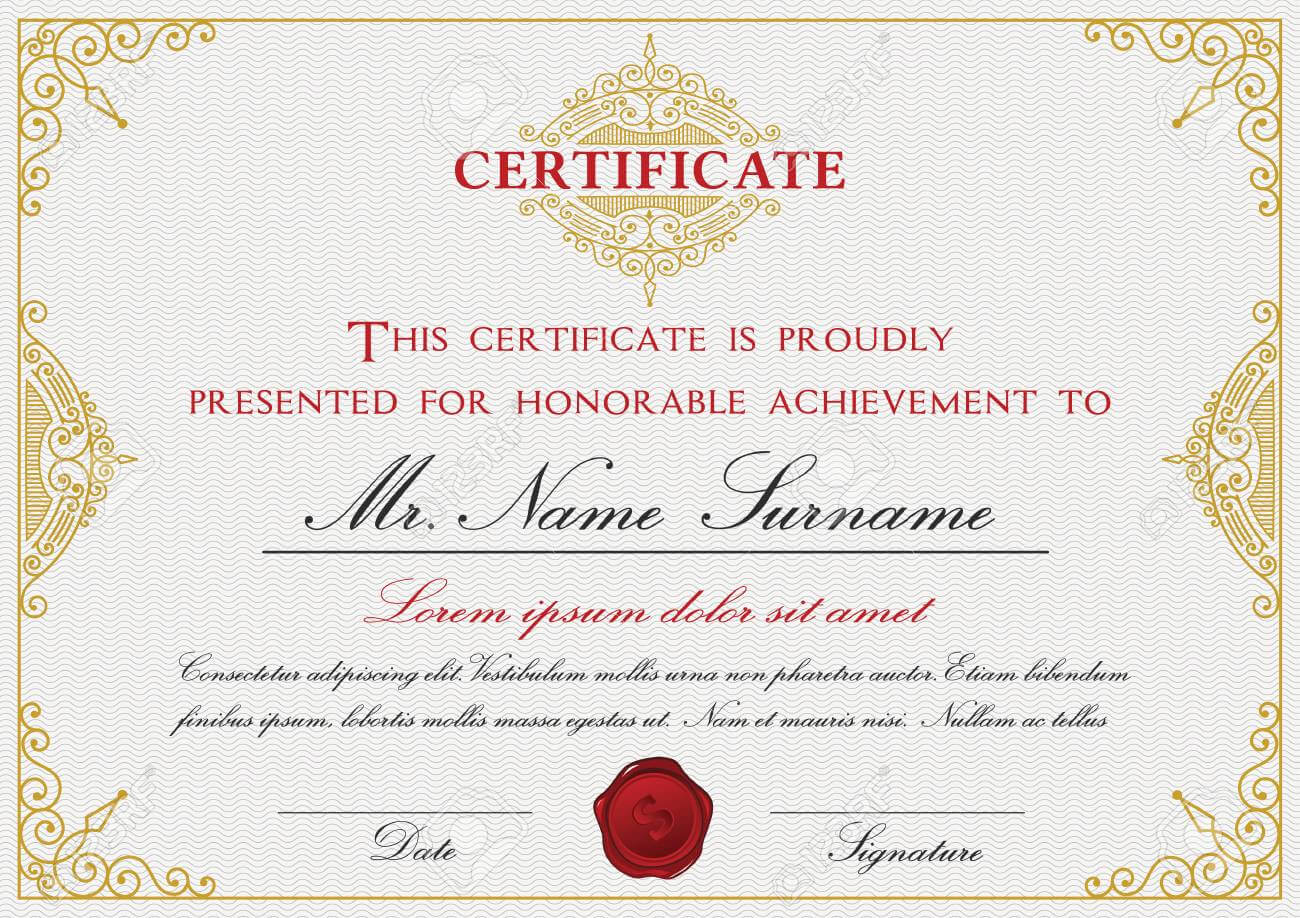 Certificate Template Design With Emblem, Flourish Border On White.. In Certificate Template Size