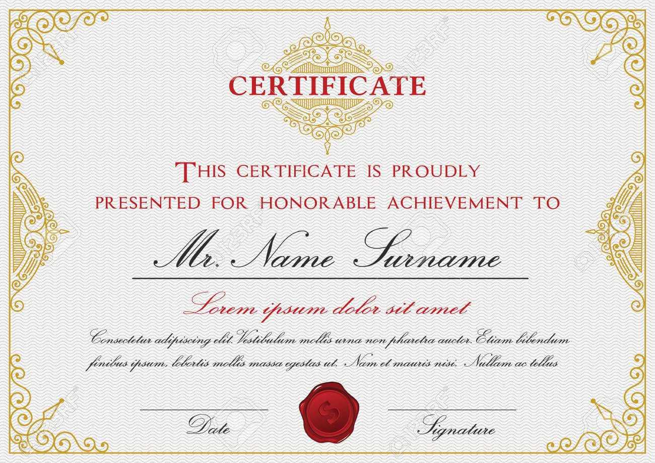 Certificate Template Design With Emblem, Flourish Border On White.. In Certificate Template Size