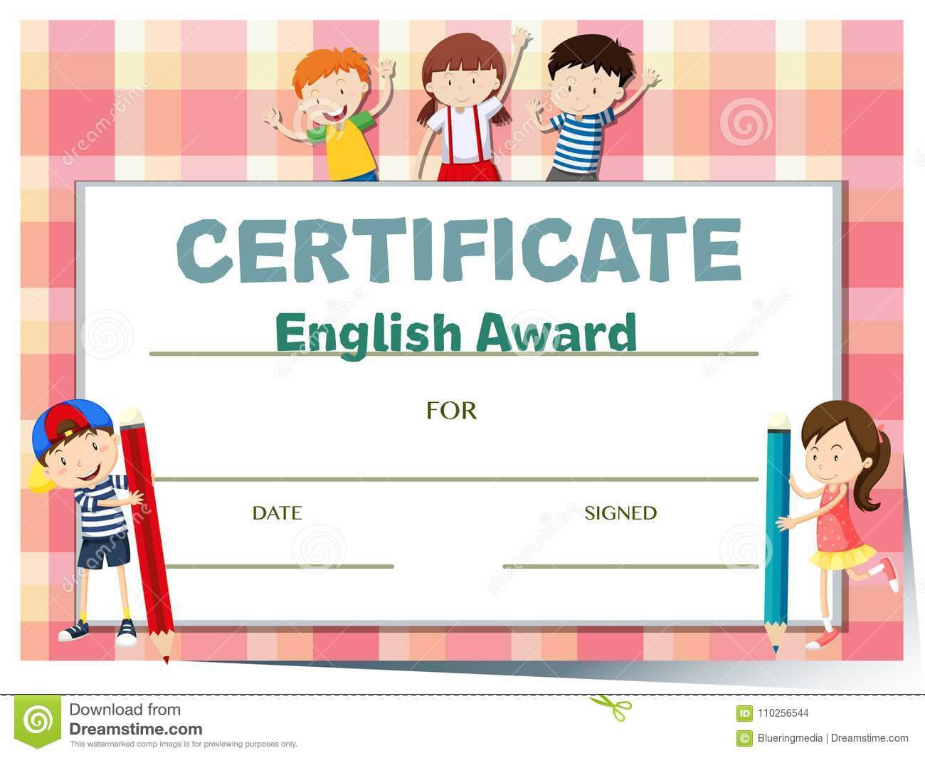 Certificate Template For English Award With Many Kids Stock For Certificate Of Achievement Template For Kids