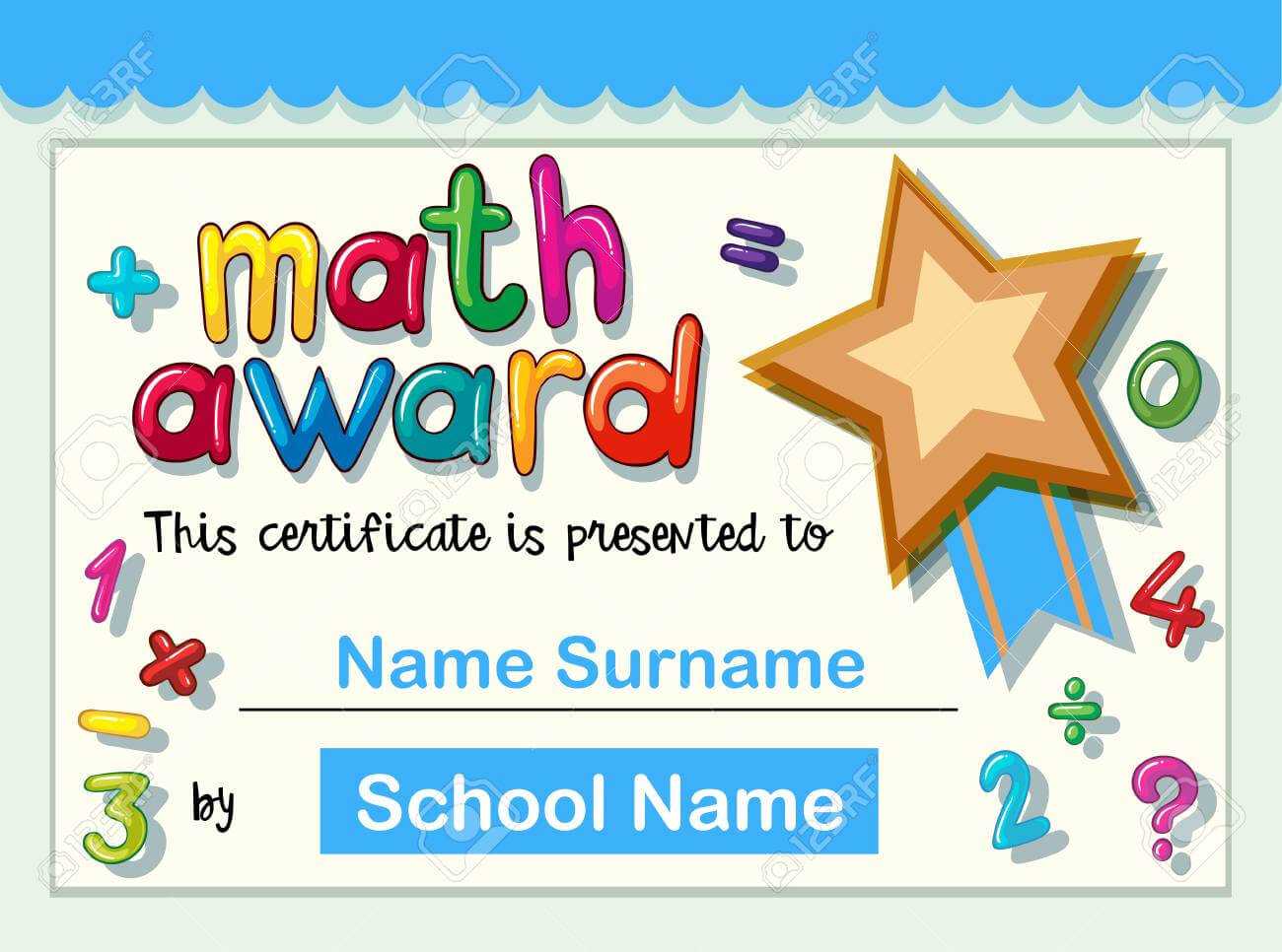 Certificate Template For Math Award With Golden Star Illustration Inside Star Award Certificate Template