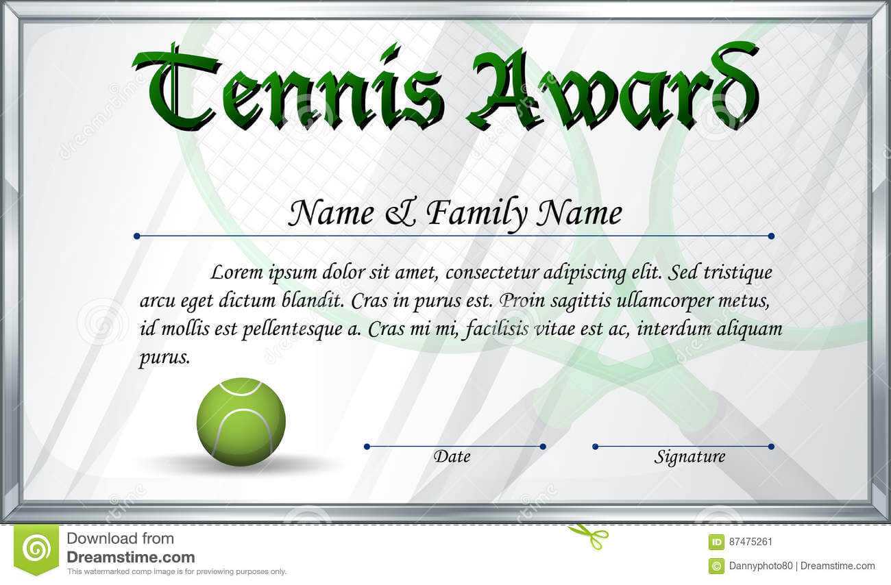 Certificate Template For Tennis Award Stock Vector With Tennis Certificate Template Free