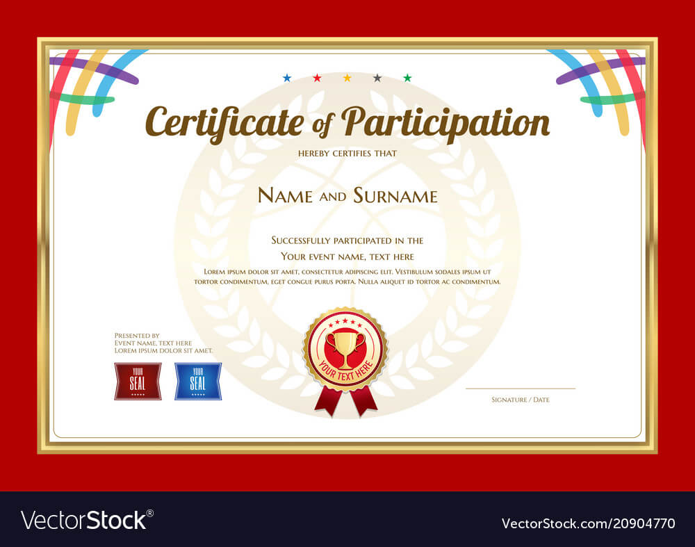 Certificate Template In Basketball Sport Theme Vector Image In Basketball Camp Certificate Template