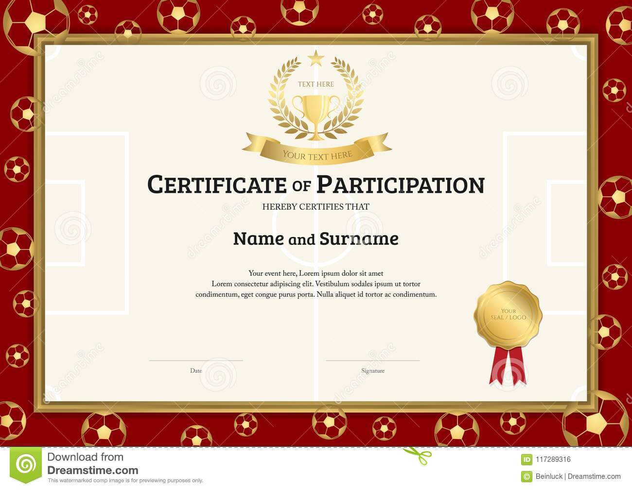 Certificate Template In Football Sport Theme With Soccer With Rugby League Certificate Templates