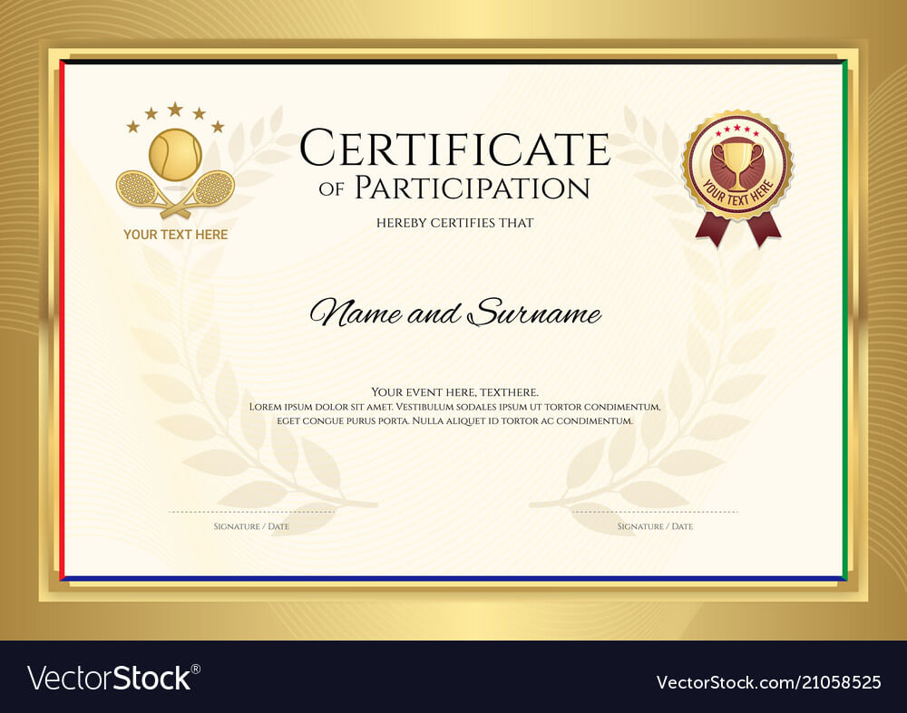 Certificate Template In Tennis Sport Theme With Inside Tennis Gift Certificate Template