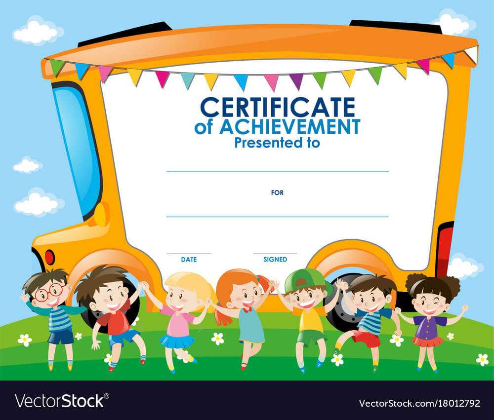 Certificate Template With Children And School Bus Inside Free Kids Certificate Templates