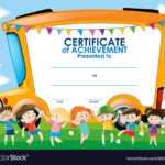 Certificate Template With Children And School Bus With Regard To Certificate Of Achievement Template For Kids