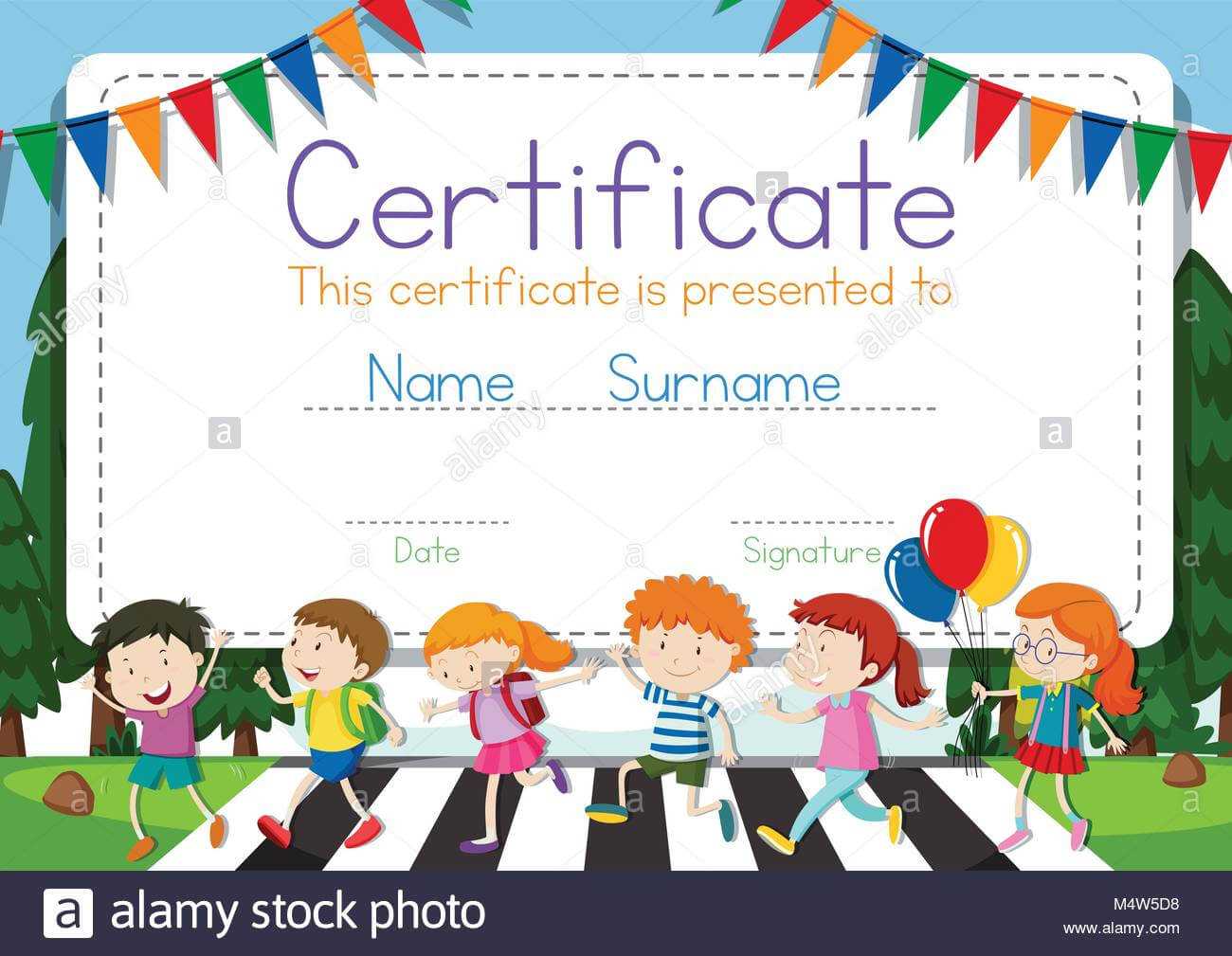 Certificate Template With Children Crossing Road Background With Children's Certificate Template