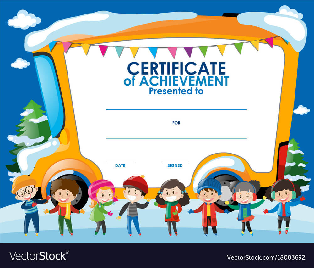 Certificate Template With Children In Winter In Certificate Of Achievement Template For Kids