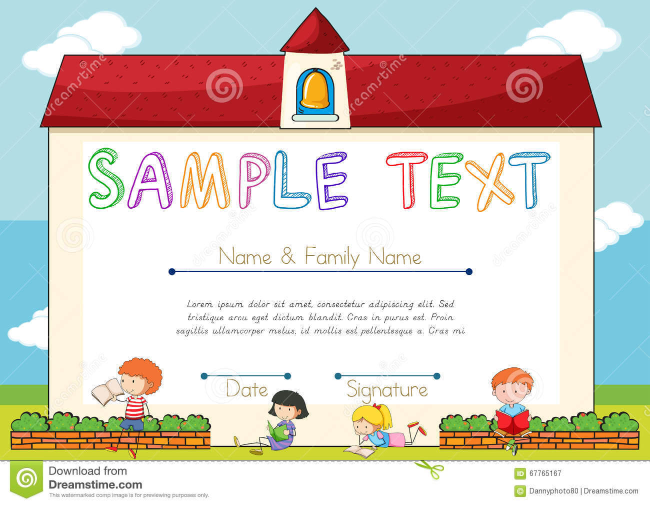 Certificate Template With Children On Background Stock Regarding Small Certificate Template