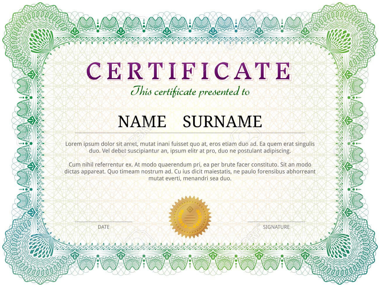 Certificate Template With Guilloche Elements. Green Diploma Border.. Pertaining To Validation Certificate Template