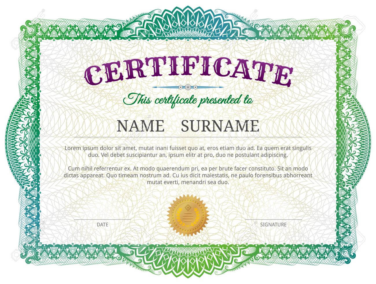 Certificate Template With Guilloche Elements. Green Diploma Border.. Regarding Validation Certificate Template