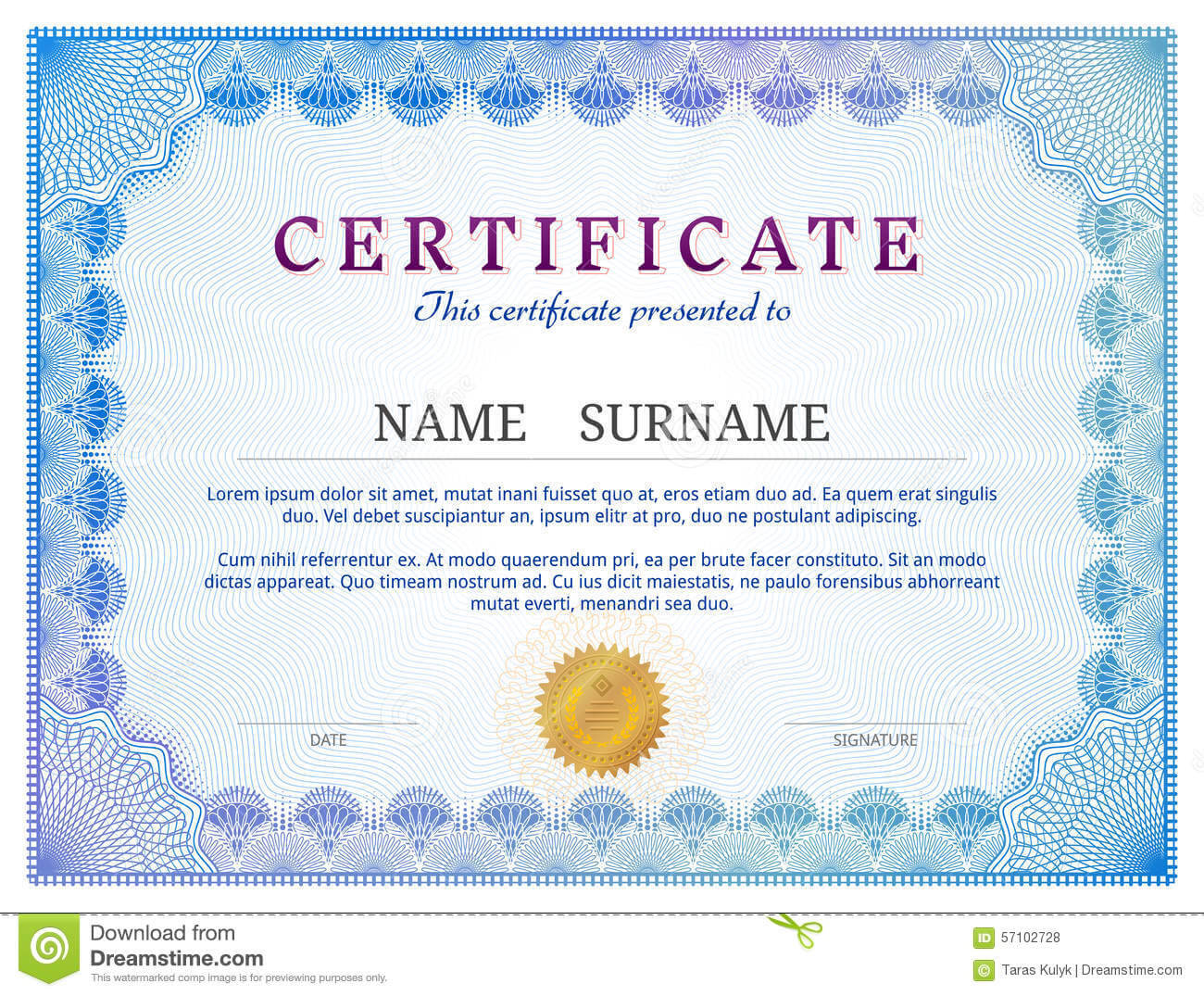 Certificate Template With Guilloche Elements Stock Vector In Validation Certificate Template
