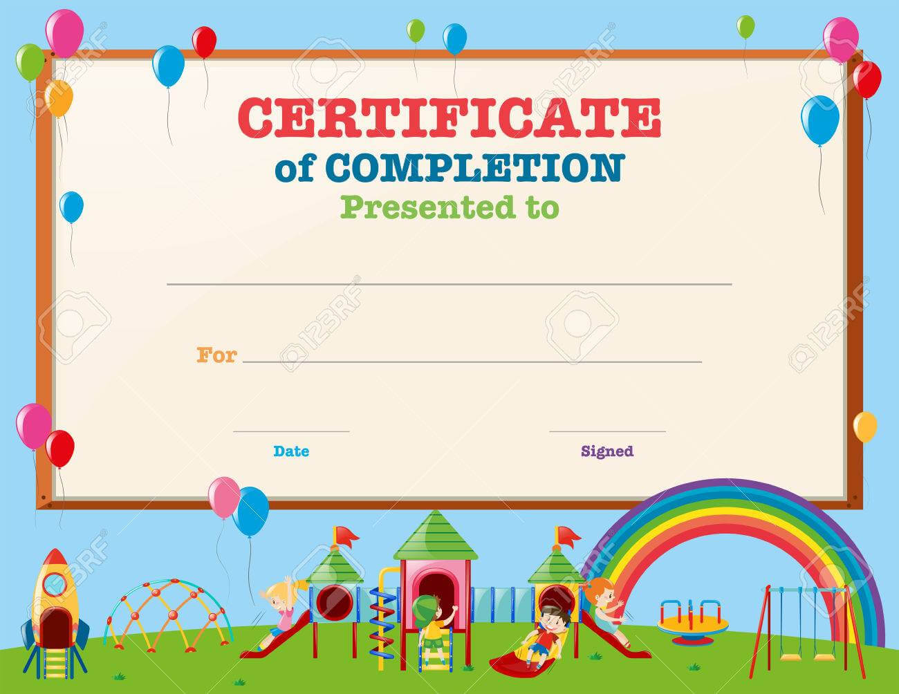 Certificate Template With Kids In Playground Illustration In Free Printable Certificate Templates For Kids