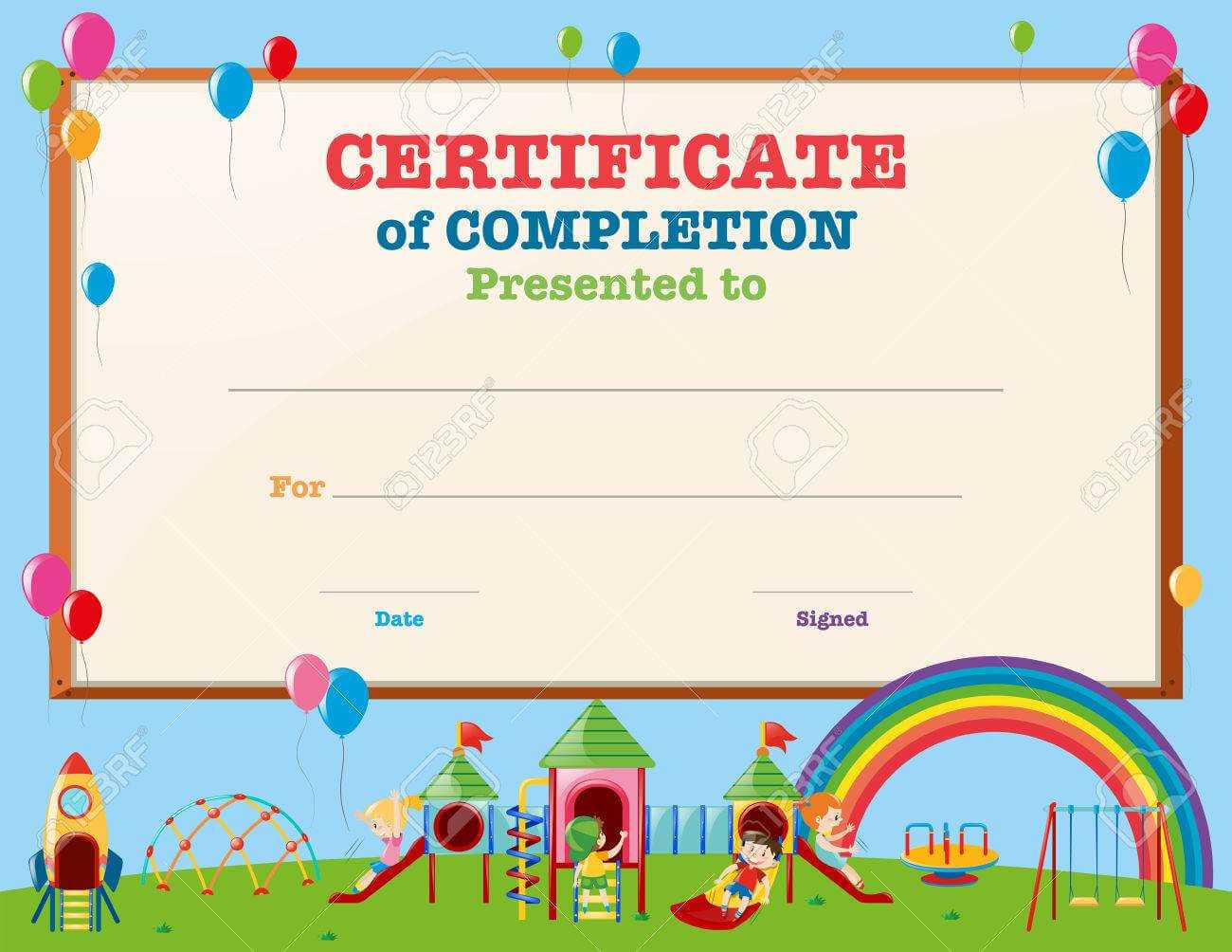 Certificate Template With Kids In Playground Illustration In Free Printable Certificate Templates For Kids