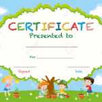 Certificate Template With Kids Planting Trees Illustration Inside Free Kids Certificate Templates