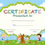 Certificate Template With Kids Planting Trees Illustration With Regard To Children's Certificate Template
