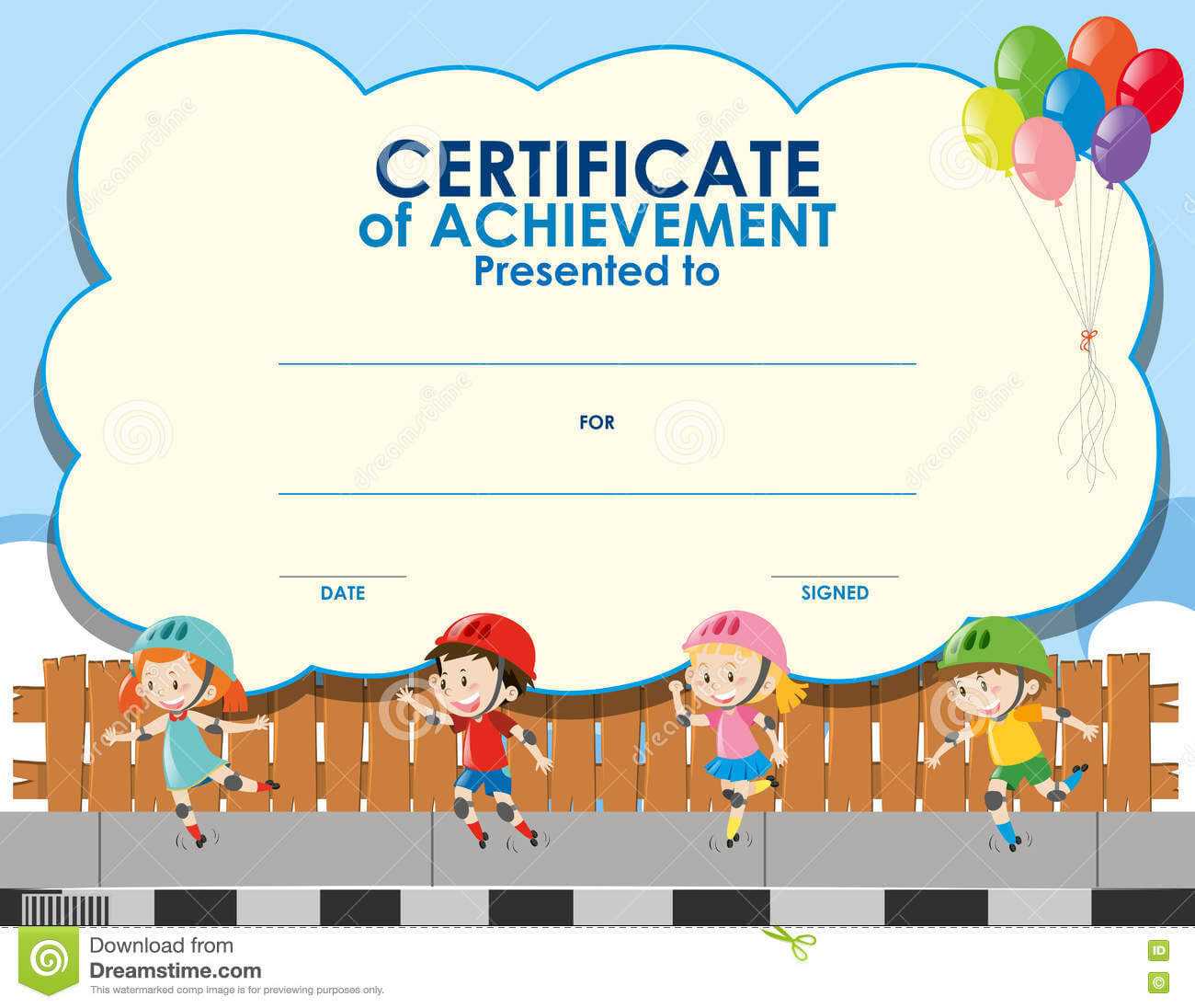 Certificate Template With Kids Skating Stock Illustration Pertaining To Certificate Of Achievement Template For Kids