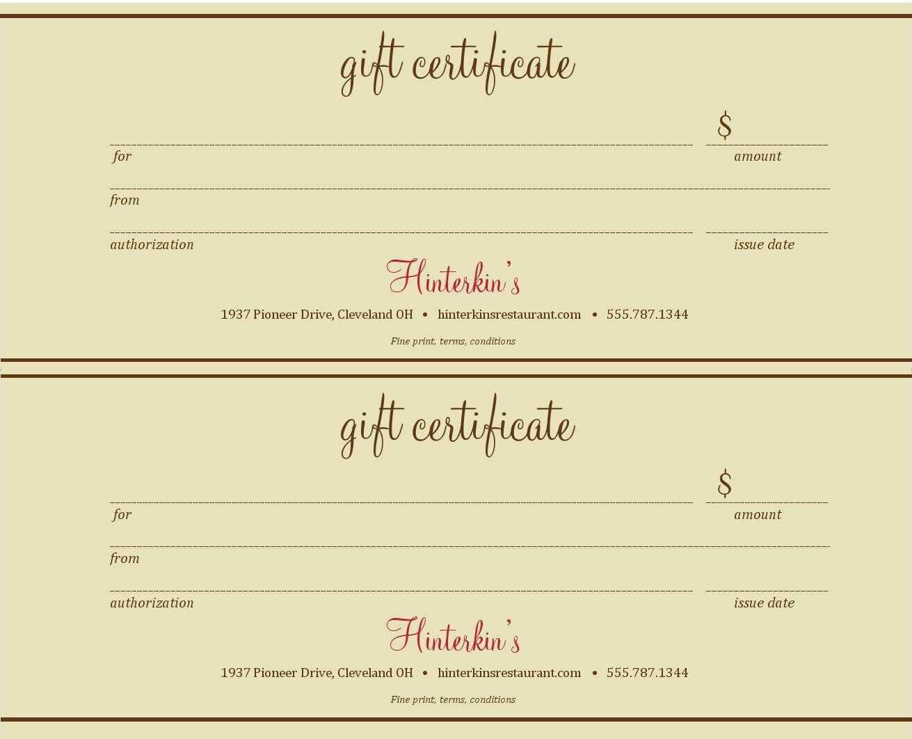 Certificate Templates: Best Photos Of Gift Certificate Intended For Restaurant Gift Certificate Template