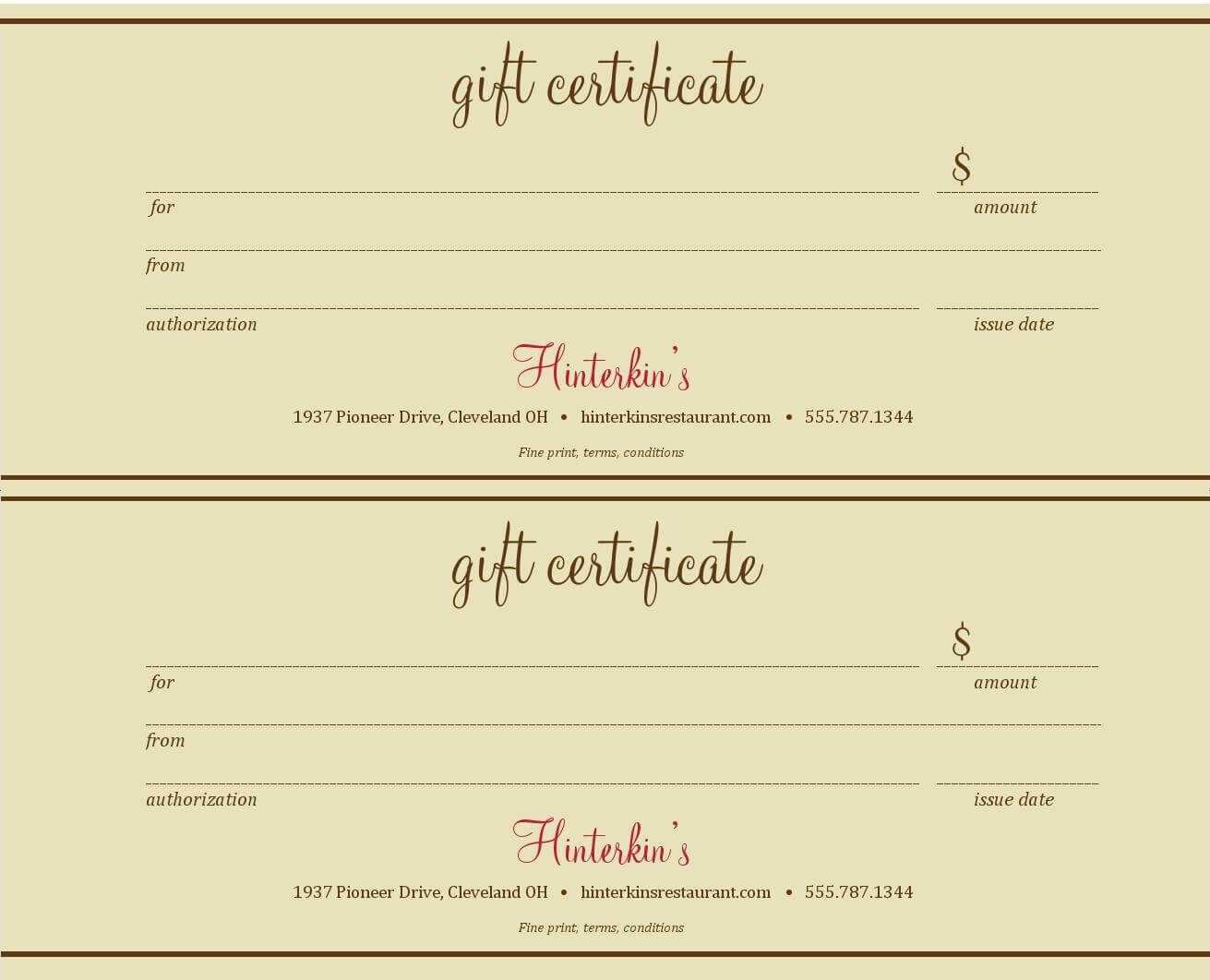 Certificate Templates: Best Photos Of Gift Certificate Intended For Restaurant Gift Certificate Template