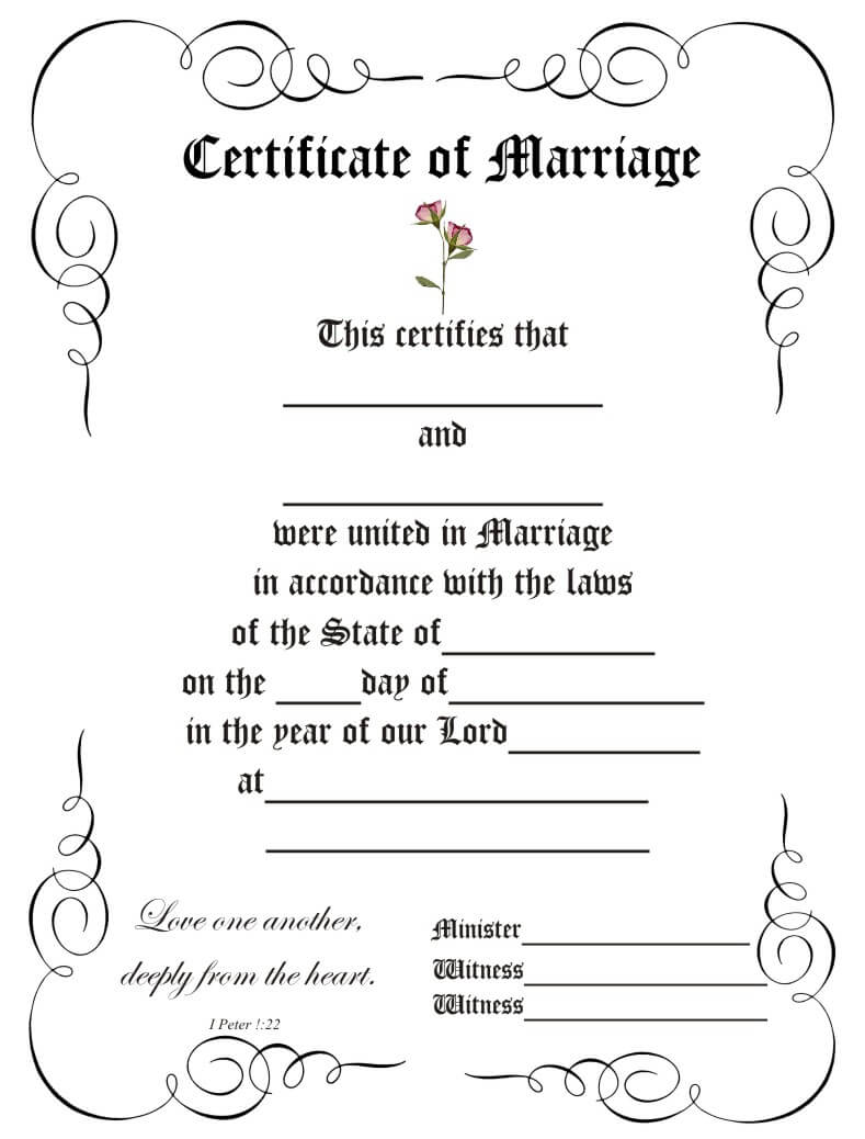Certificate Templates: Blank Marriage Certificate With Regard To Blank Marriage Certificate Template