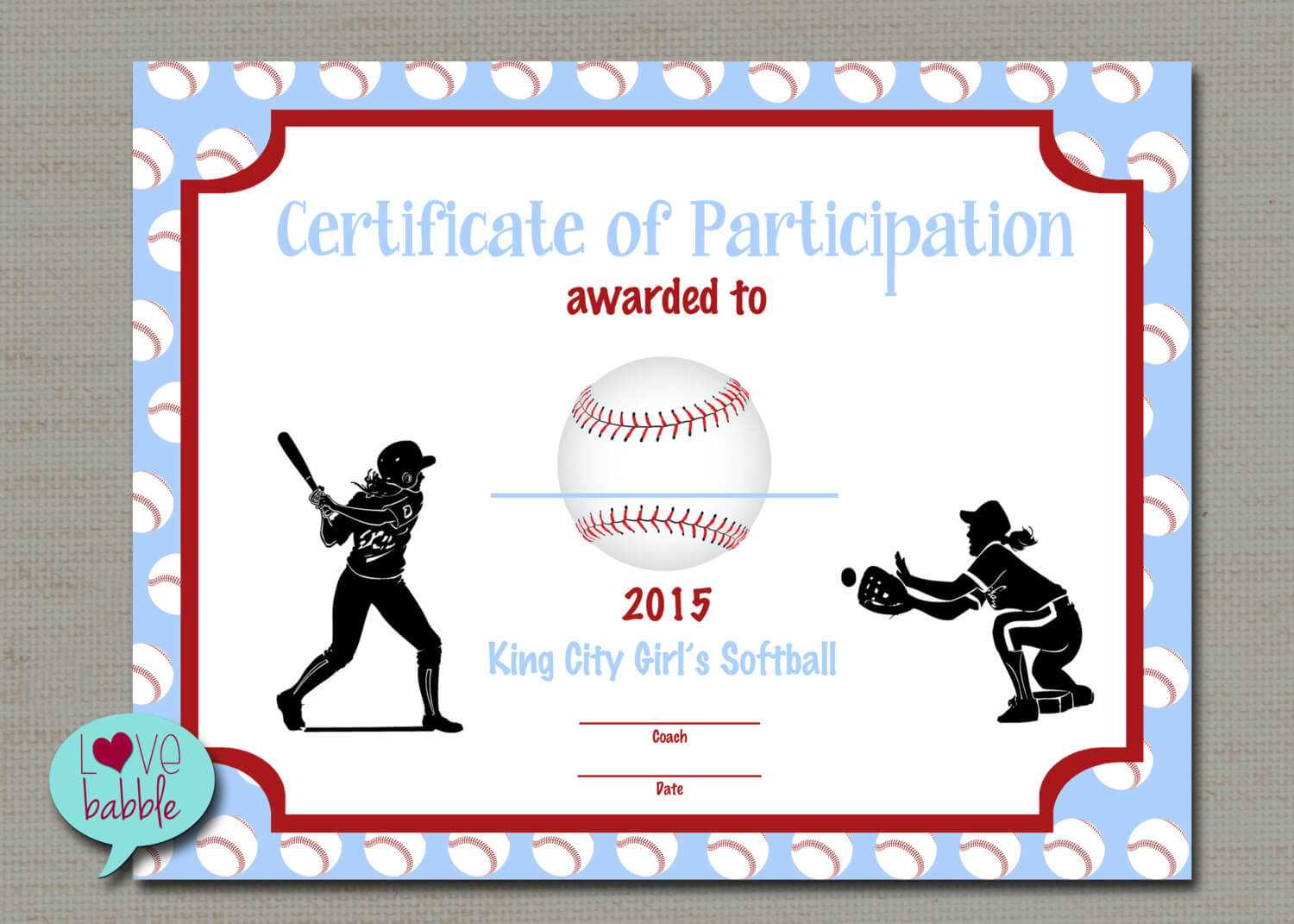 Certificate Templates: Girls Softball Baseball T Ball Award In Softball Award Certificate Template