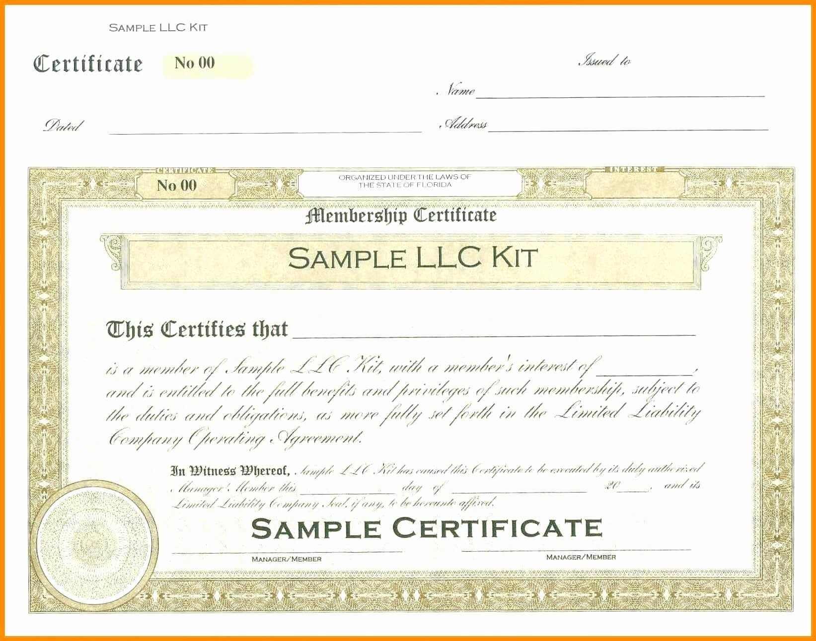 Certificate Templates: Llc Membership Certificate Templates Free Intended For Llc Membership Certificate Template