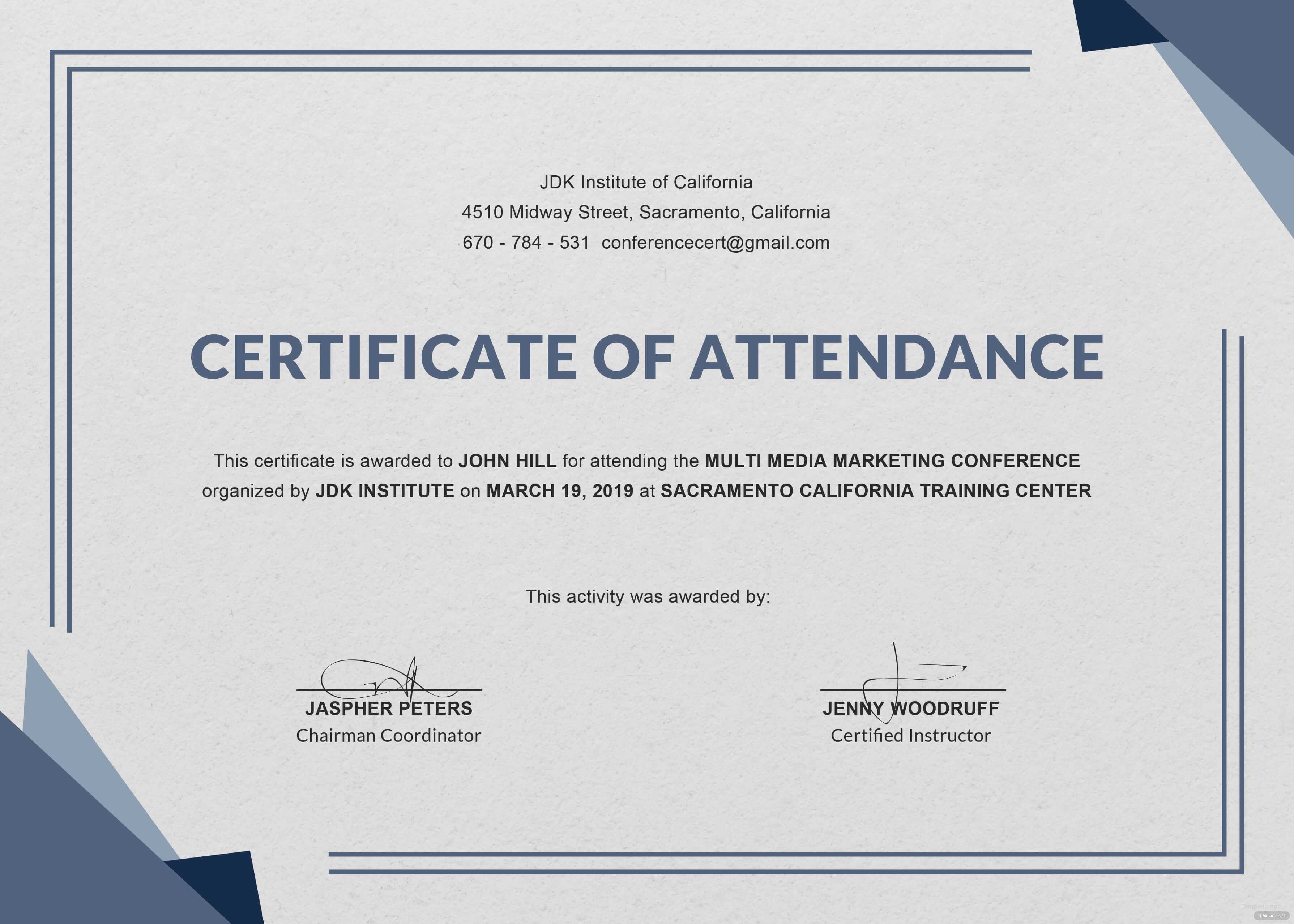 Certificate Templates: Ms Word Perfect Attendance Pertaining To Conference Certificate Of Attendance Template