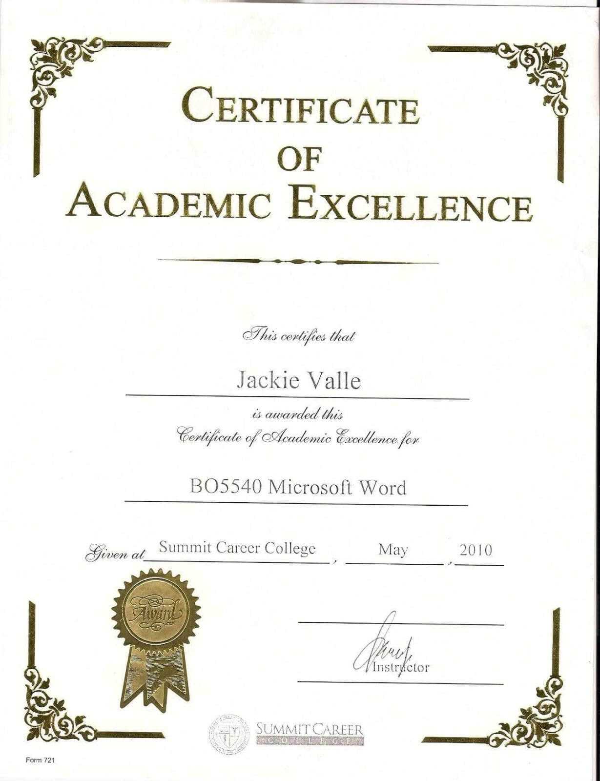 Certificate Templates: Sample Award Certificates Pertaining To Academic Award Certificate Template