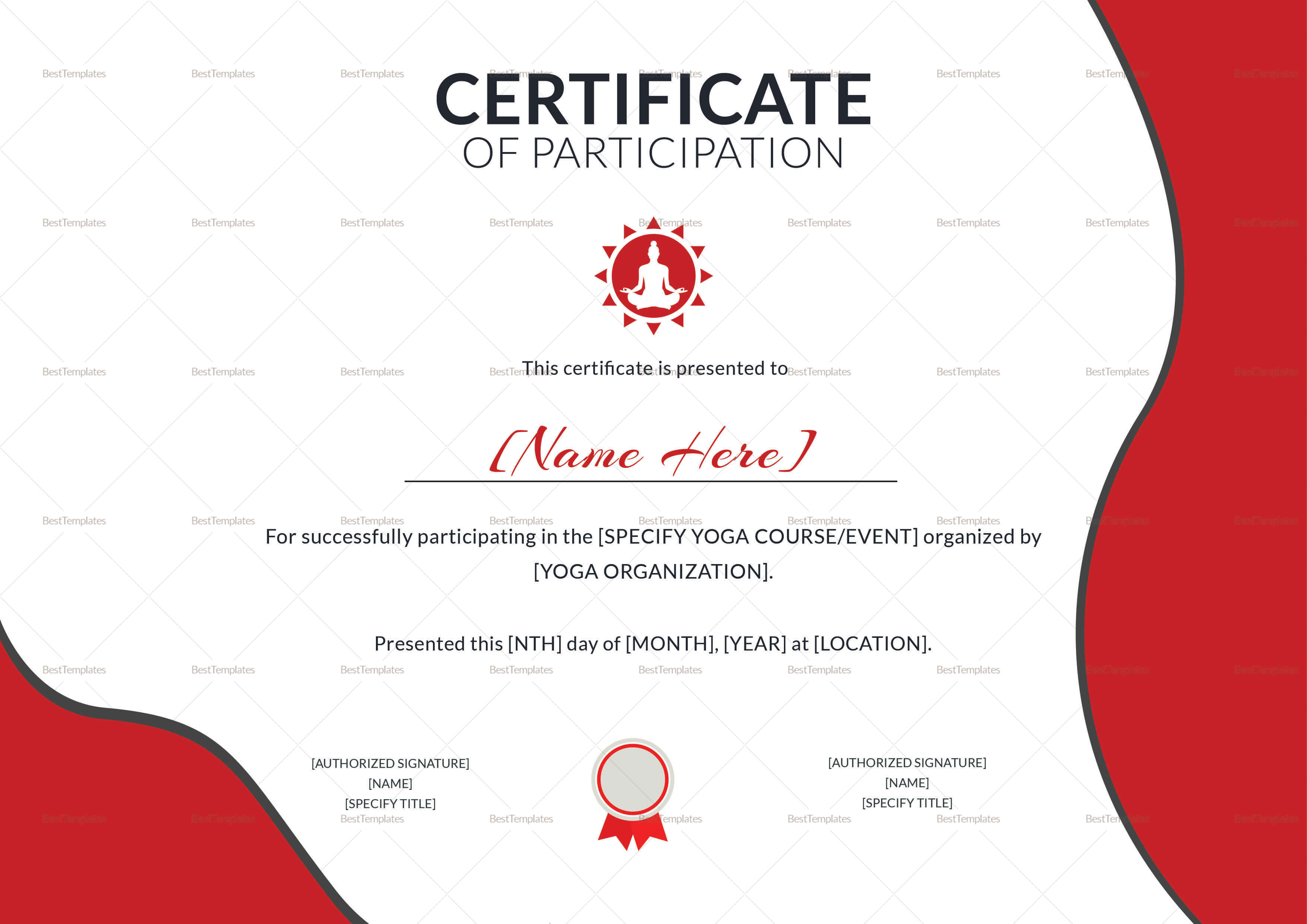 Certificate Templates: Yoga Participation Certificate Design For Choir Certificate Template