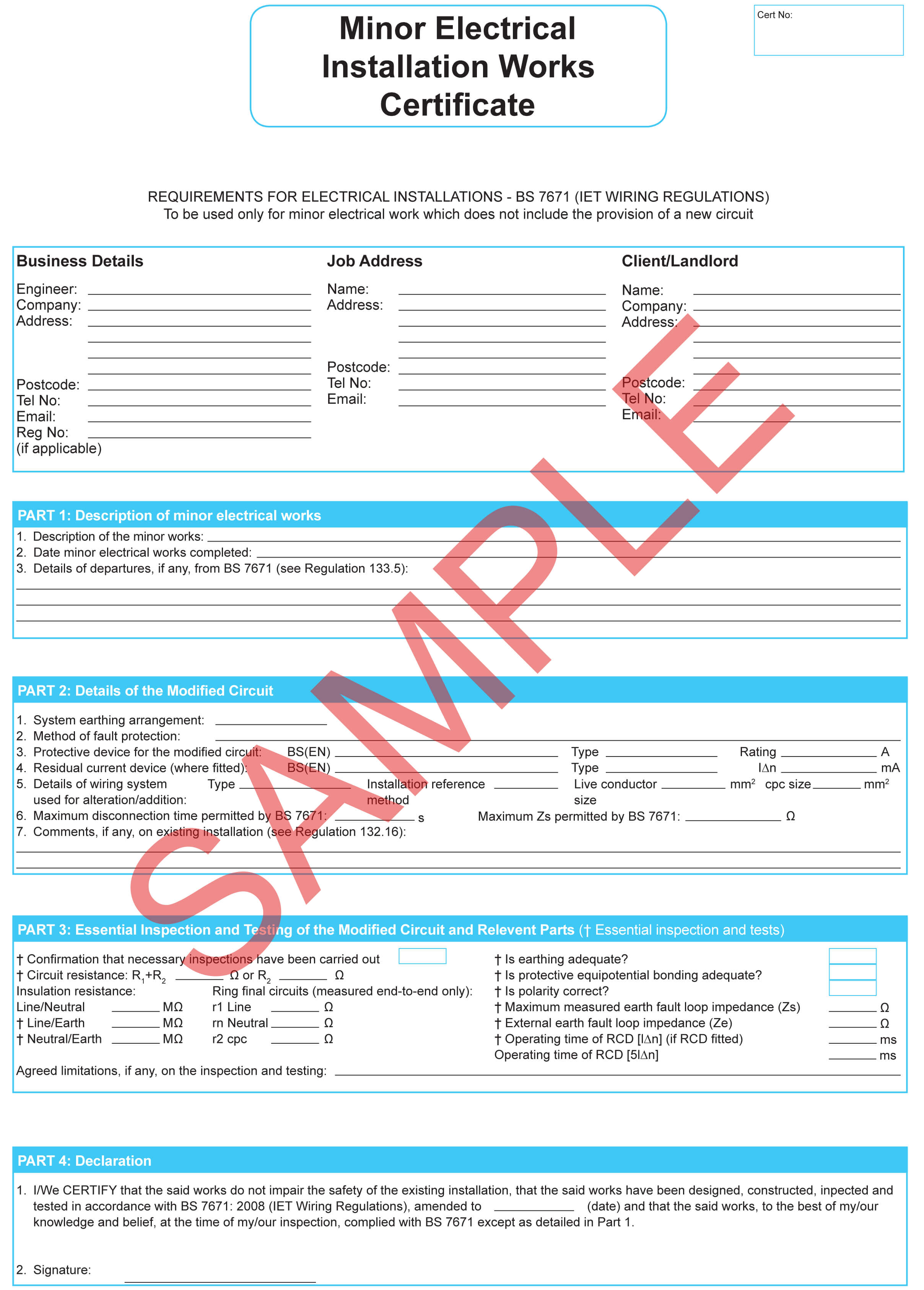 Certificates | Everycert For Electrical Minor Works Certificate Template