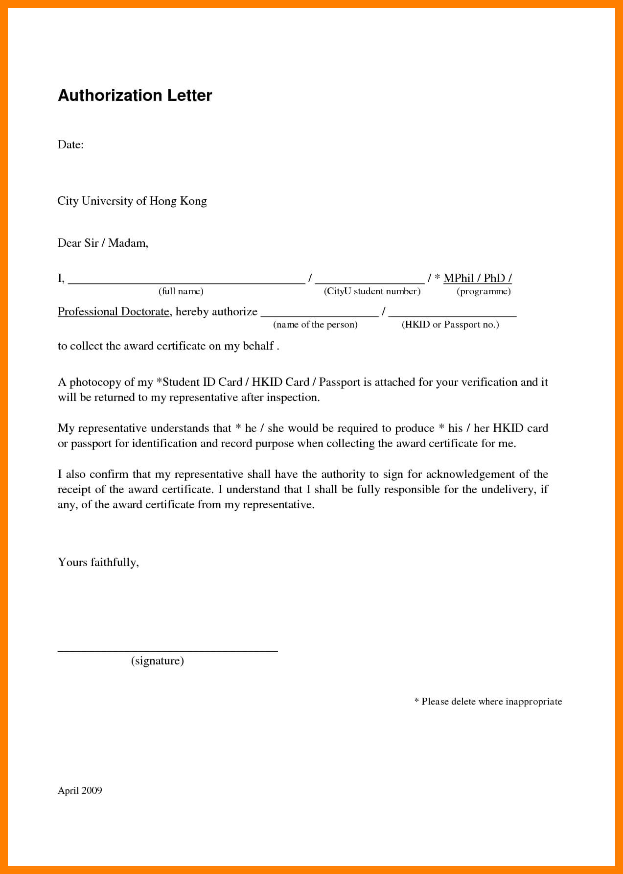 Certification Renewal Letter Authorization Collect For Certificate Of Authorization Template