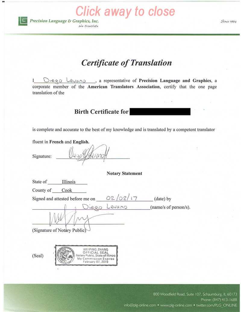 Certified Document Translation Services, Birth Certificates In Uscis Birth Certificate Translation Template