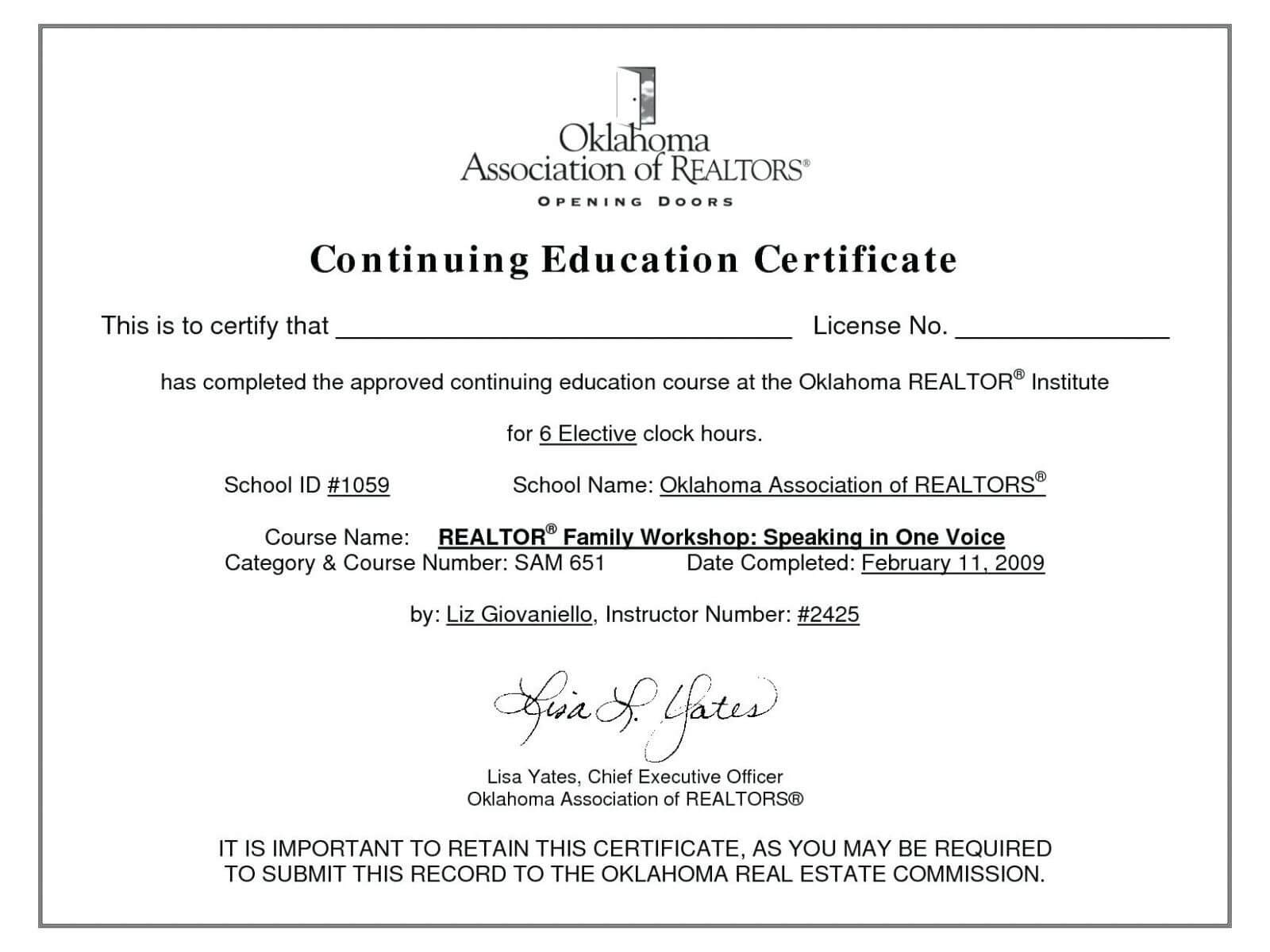 Ceu Certificates Template Beautiful Continuing Education Pertaining To Continuing Education Certificate Template